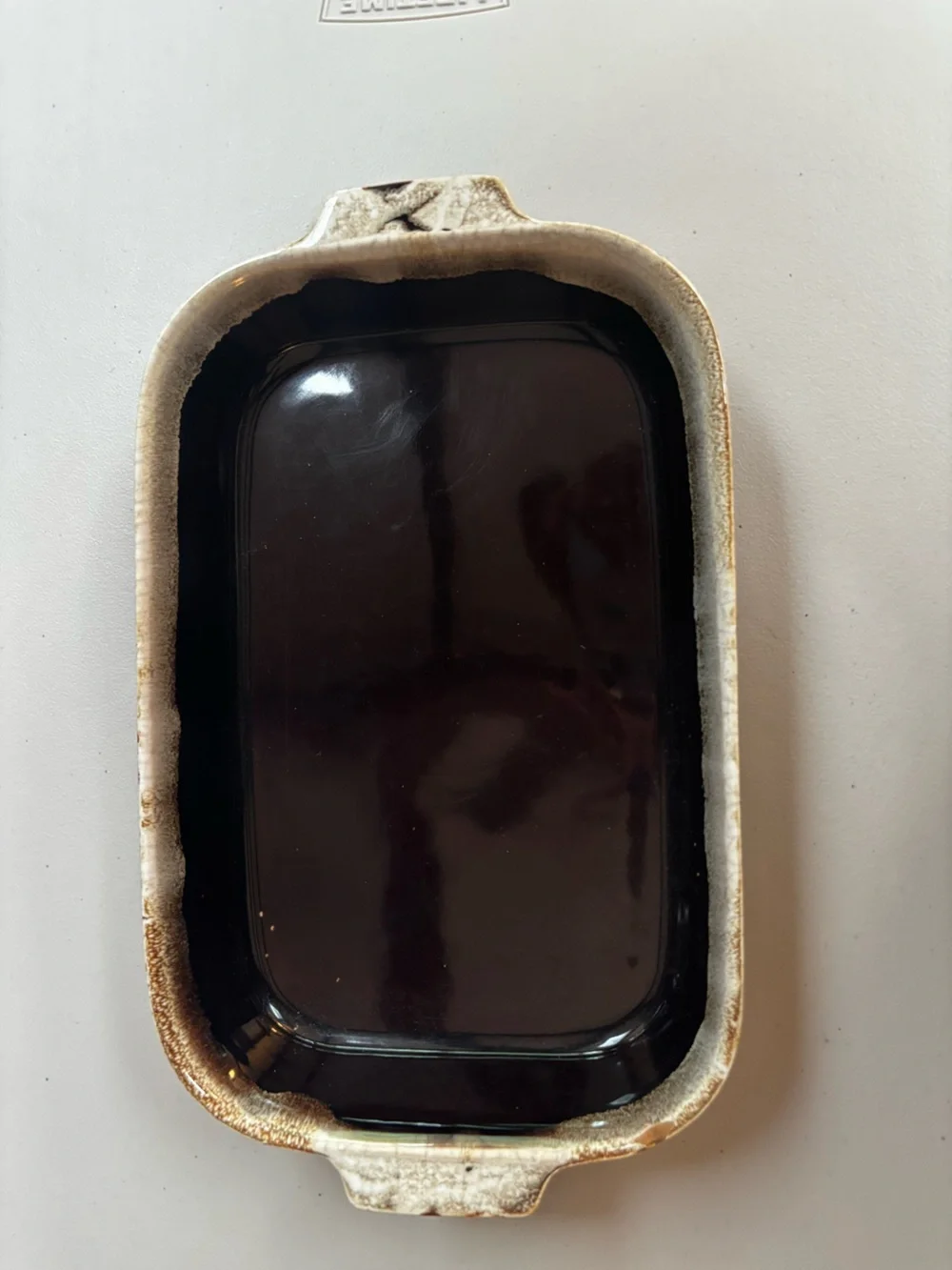 Vintage Pfaltzgraff Dark Brown glazed and Cream Rectangular Baker Dish 2 QT #236
